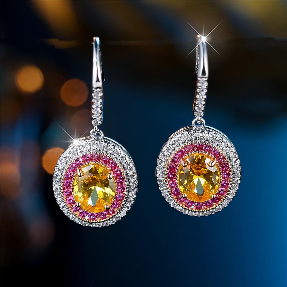 Роскошные женские большие желтые овальные серьги-подвески с цирконовым камнем, милые, серебристого цвета, для вечеринки, для женщин