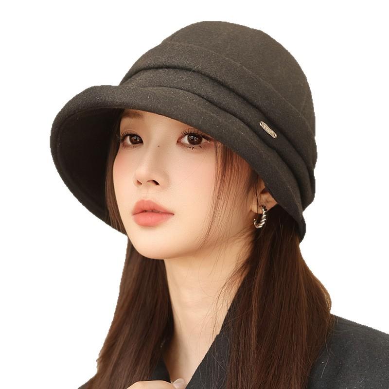 Japanischer Samt Plissierter Fischerhut Herbst und Winter Neuer Winddichter und Warmer Hut für Damen Lässiger Beckenhut Vielseitiger Eimerhut