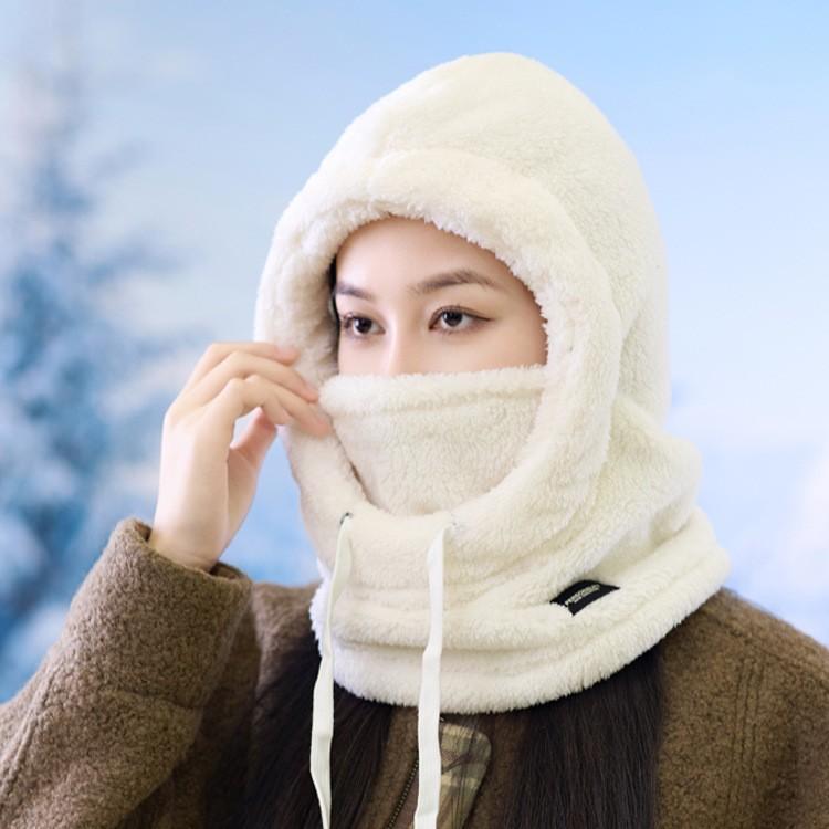 Autumn and Winter Hat Women's Plush Hat Outdoor Windproof Cycling Hat Scarf Integrated Ear Protection Warm Hat
