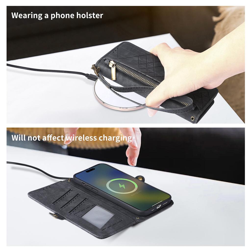 For Motorola Moto G85 5G/S50 Neo 5G Zipper Wallet Case Geometry Lines Leather Phone Cover with Strap