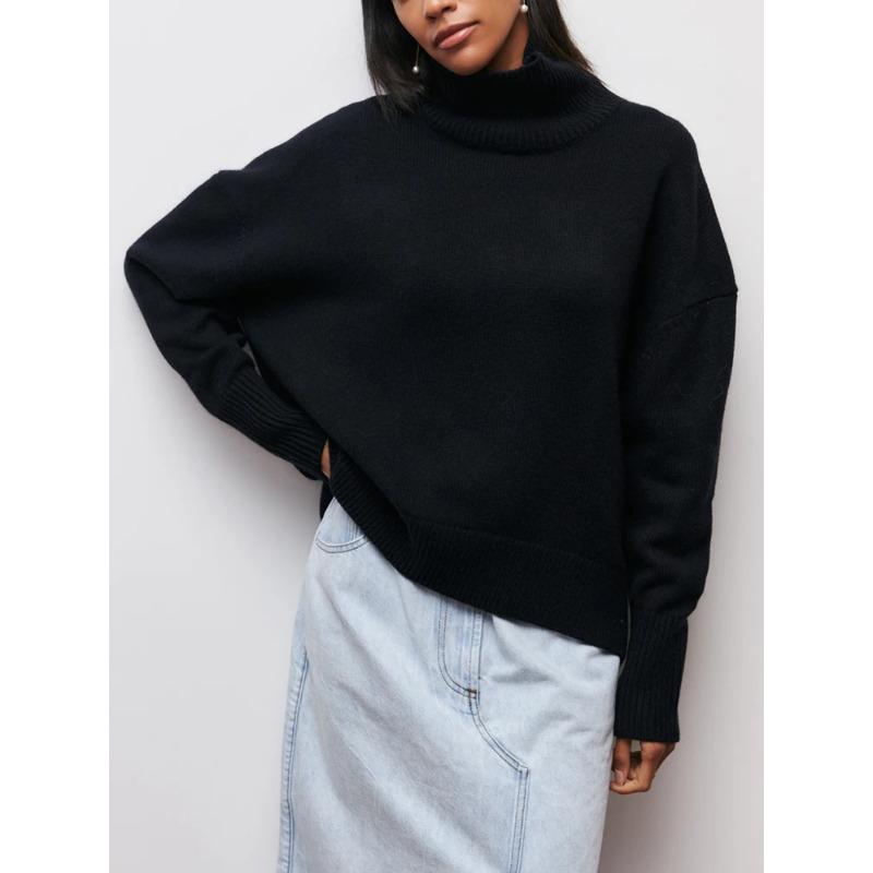 Women's Knitted Sweater Turtleneck White Black Christmas Loose Oversized Pullover Casual Knitwear Soft Sweater for Women 2025