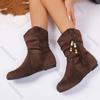 Fashion Retro Short Boots Female Autumn Shoes Casual Flat Bottom Suede Slip on Bottes Femmes Round Head Beaded Stacked Botines Mujer