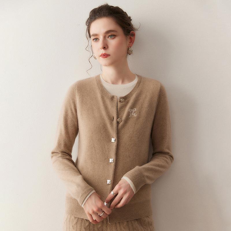 Lekasha Women's Autumn 2025 Embroidered Cashmere Cardigan - Korean Long Sleeve Knit Sweater