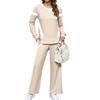 Women's Fashion Casual Long-Sleeve Solid Color Blocked Hoodie And Wide-Leg Pants Two-Piece Set