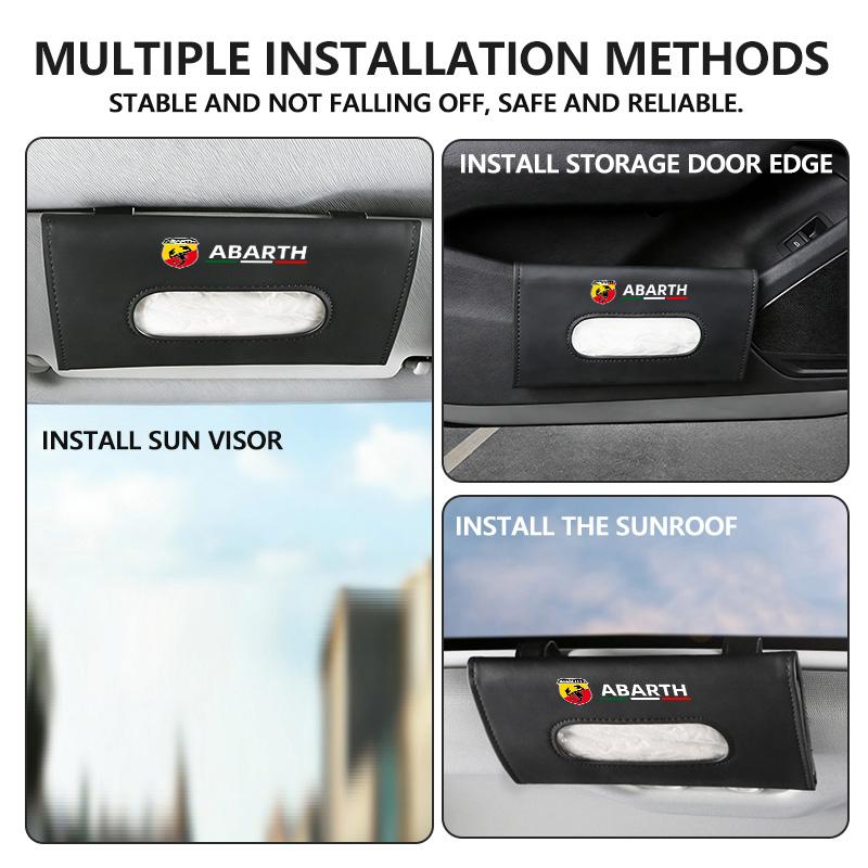For Abarth Car Tissue Box Leather Sunshade Plate Tissue Box Storage Decoration Accessories FR FIAT 500 Doblo Tipo Panda Ducato