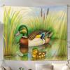 Wild Duck Family Tapestry, Realistic Mallard & Duckling Wall Hanging, Nature Pond Decor for Bedroom Living Room