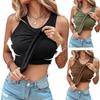 Damen Rundhals Ärmellos Geripptes Crop Tanktop Schmale Passform Mit Integriertem BH Einfarbig Streetwear Cami Top