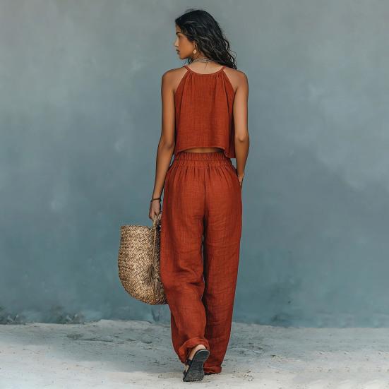 Completi da Donna 2 Pezzi Top Corto Senza Maniche e Pantaloni Lunghi a Gamba Larga Set Coordinati Casual Abbigliamento Estivo per Viaggi Vacanze Relax