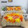 Høst Takkedag Dynetrekk King Queen Tegneserie Oransje Gresskar Kalkun Sengetøy Sett Lønneblader Mykt Polyester Dynetrekk