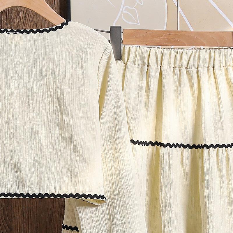 Girls' Clothing Autumn New Bow Long Sleeve Top Lace Trim Skirt