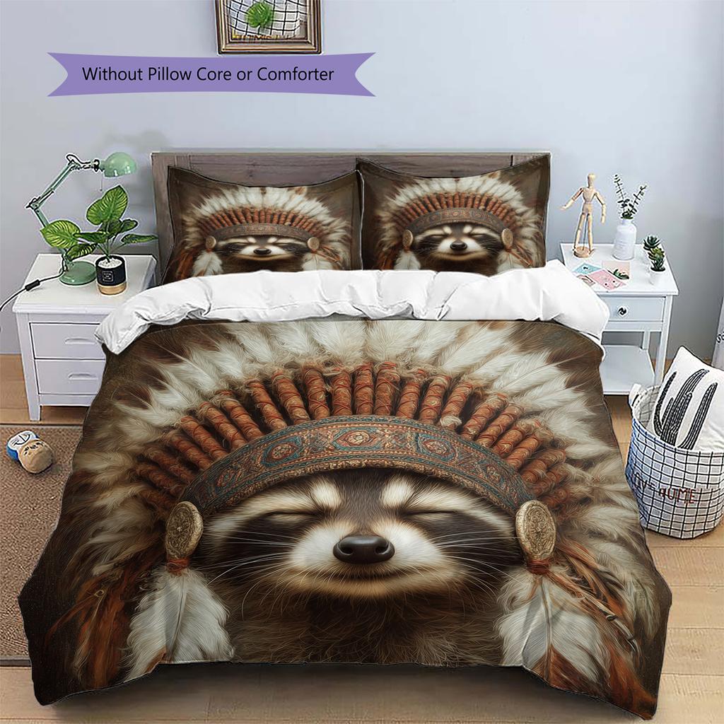 Animal In Indian Attire Pattern Bedding Quilt Set Home Decoration Gift (1 * Duvet Cover + 2 * Pillowcase, Without Core)