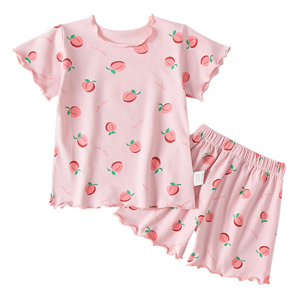 Conjunto de Pijama de Fresa para Bebé Niña Verano Manga Corta Delgado Dos Piezas Ropa de Dormir para Niños Pequeños Ropa para Estar en Casa para Bebés Size 130 (7-8Years) white