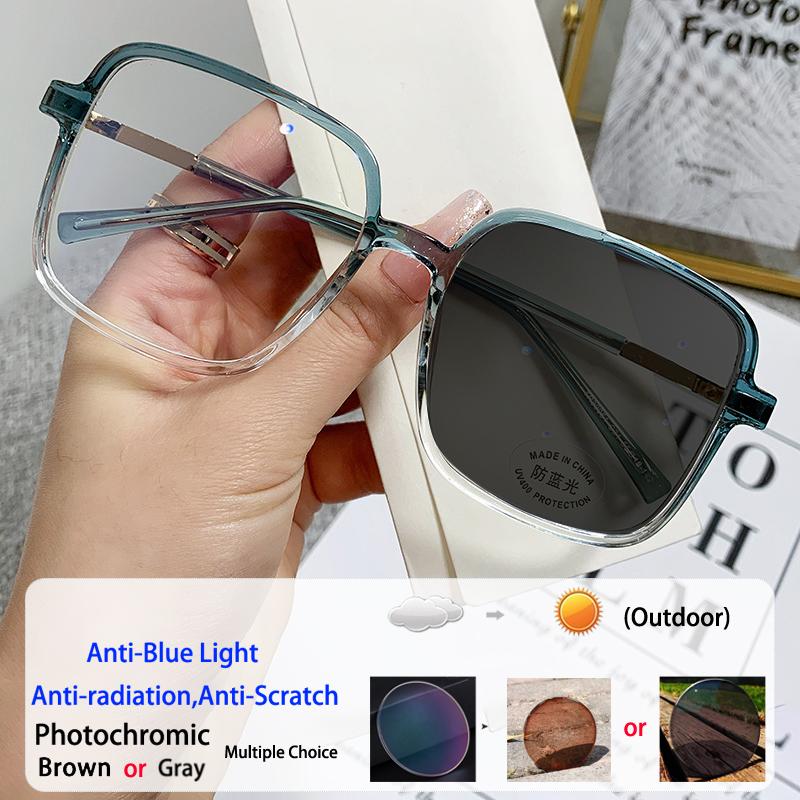 New Anti Radiation Oversized Frame Myopia Glasses Shades for Woman Man Transition Photochromic Eyewear Replaceable Lens