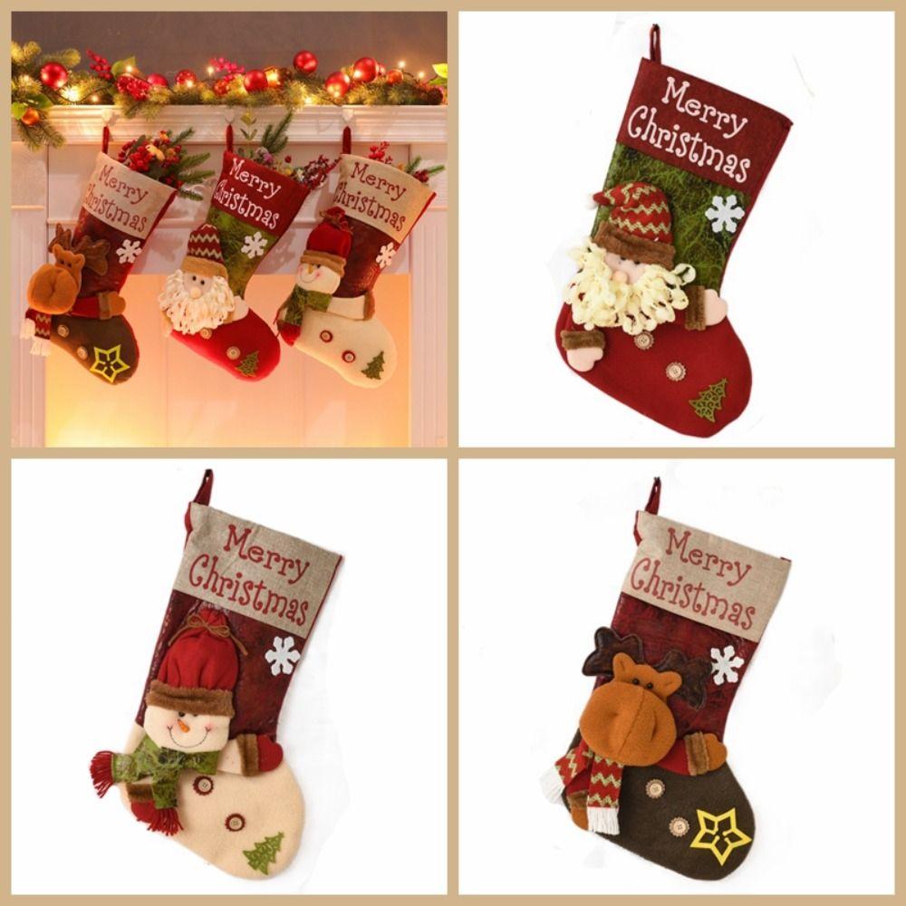 Hanging Christmas Stocking Santa Gift Bag Candy Bag Christmas Gift Sock  Christmas Decor