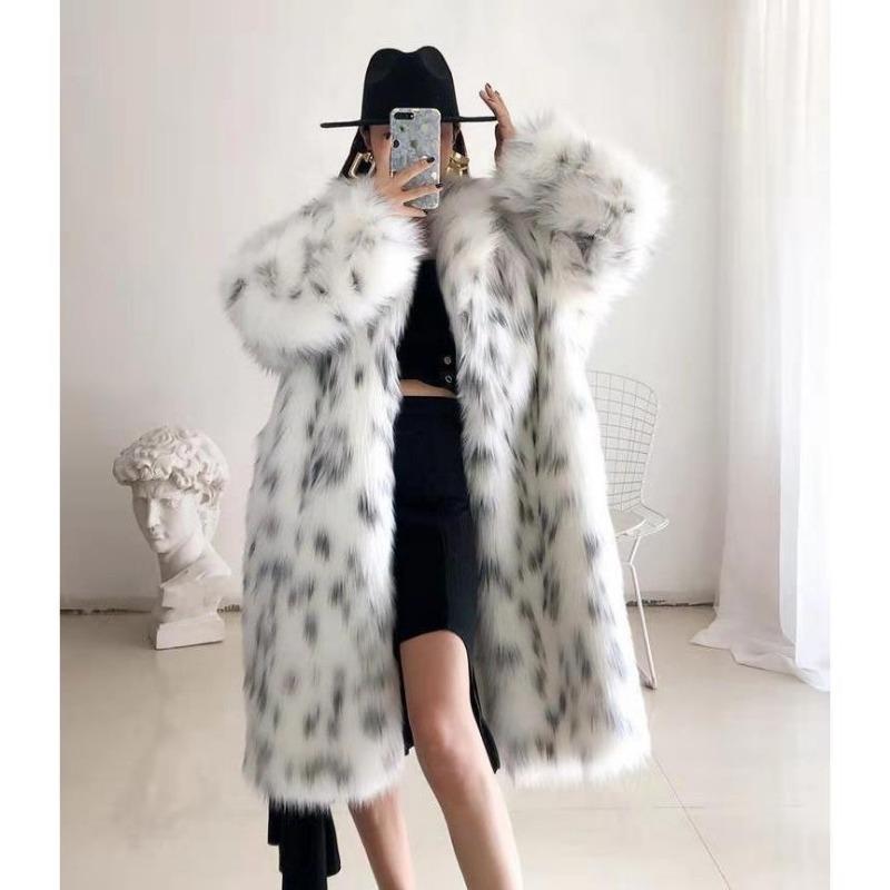 Imitation fur coat women's imitation fox hair long coat winter new fluff spotted long-sleeved coat