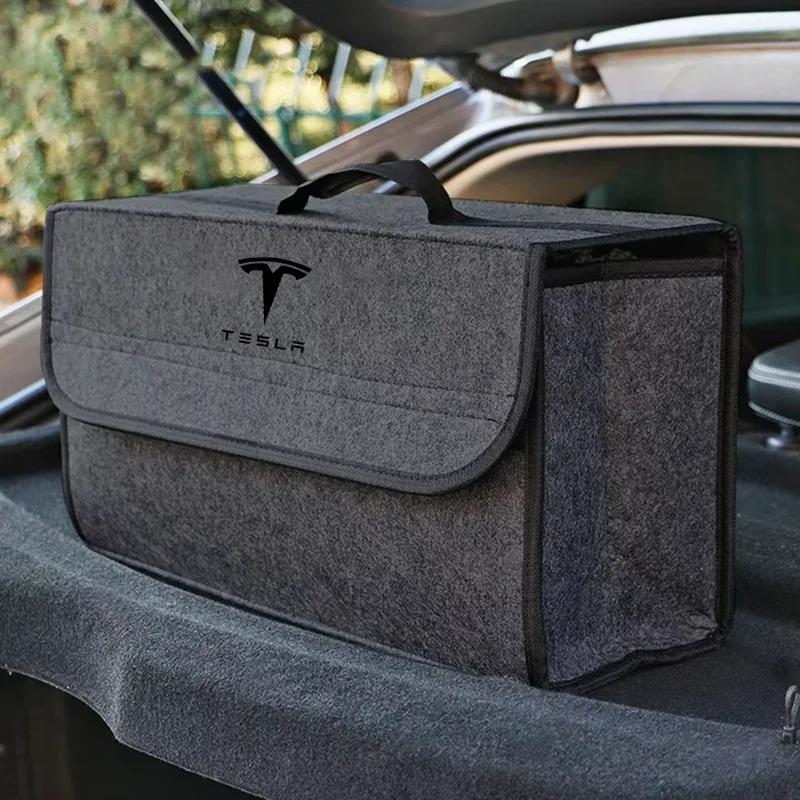Car Sticker 2025 New Tesla Car Trunk Organizer Bag Foldable Stowing Tidying Storage Box Accessories For Tesla Model 3 S X Y Road