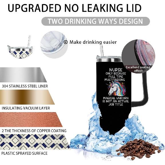 40 Oz Tumbler with Handle and Straw Nurse Only Because Full-Time Multitasking Unicorn Is Not An Actual Job Tumbler Personalized Tumbler with Lid and