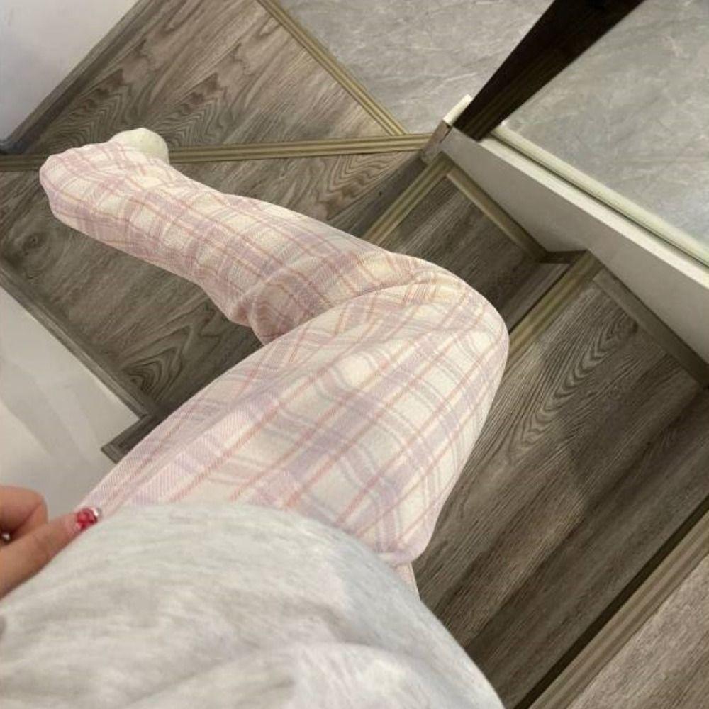 Loose Casual Long Pants Women Chic Wide Leg Pants Plaid Straight Leg Pants Indoor Outdoor