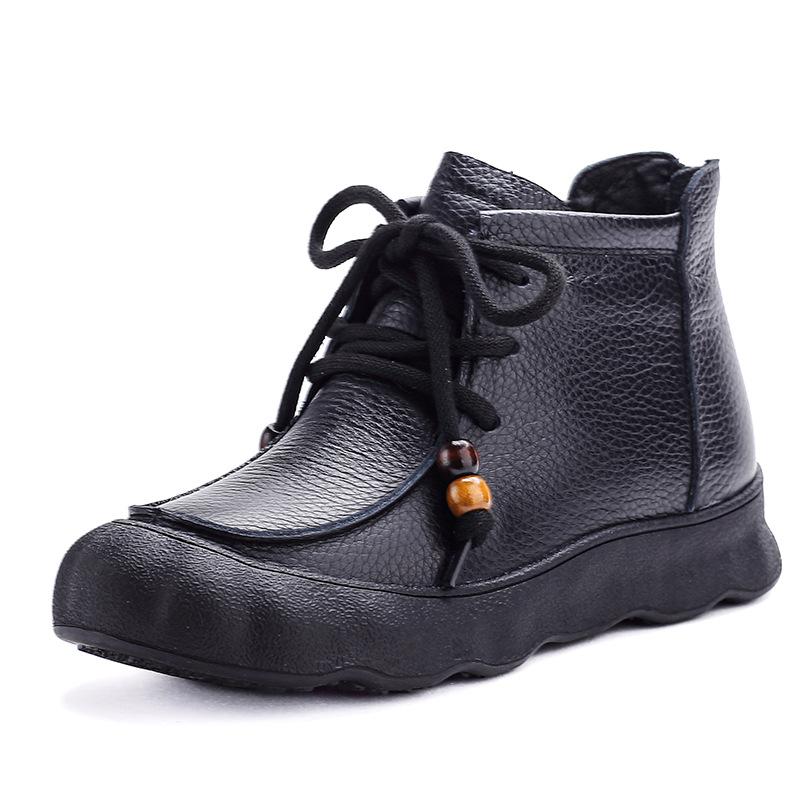 Stiefeletten für Damen Rindsleder 2026 Herbst und Winter Neu Dicksohlige Leder-Kurzstiefel Damen Retro Samt Damenstiefel
