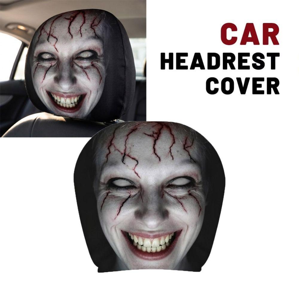 2Pcs Cartoon Car Headrest Covers Exaggerated Car Seat Headcover Halloween Christmas Holiday