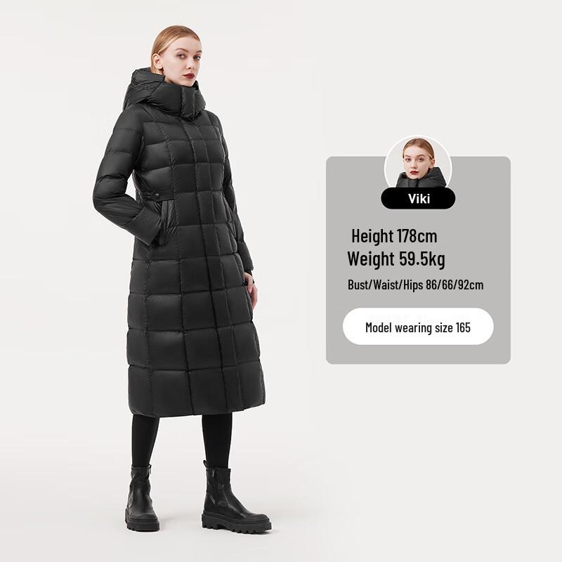 TANBOER Women's Long Hooded Slim-Fit Belted Goose Down Jacket 550892Z