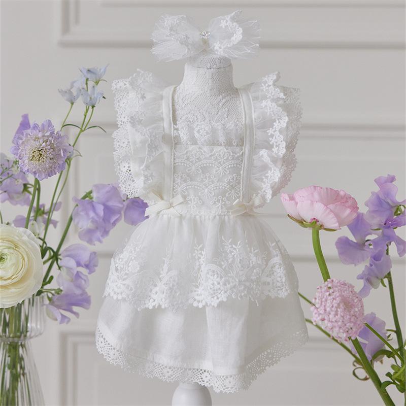 Haustier Spitze Flatterärmel Kleid Katze Oberteil Frühling Spitze Prinzessinnenkleid Kleiner Hund Hunde Kleider für Kleine Hunde Welpen Kleidung