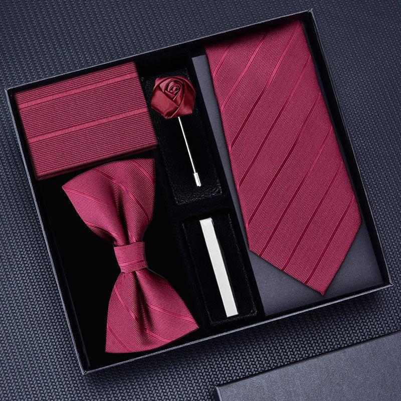 Tie Five-Piece Wedding Tie Formal Groom Silver Tie Clip Set Bow Tie Can Be Laser