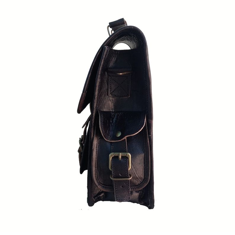 Handmade Black Leather Messenger Bag: Large Laptop Briefcase