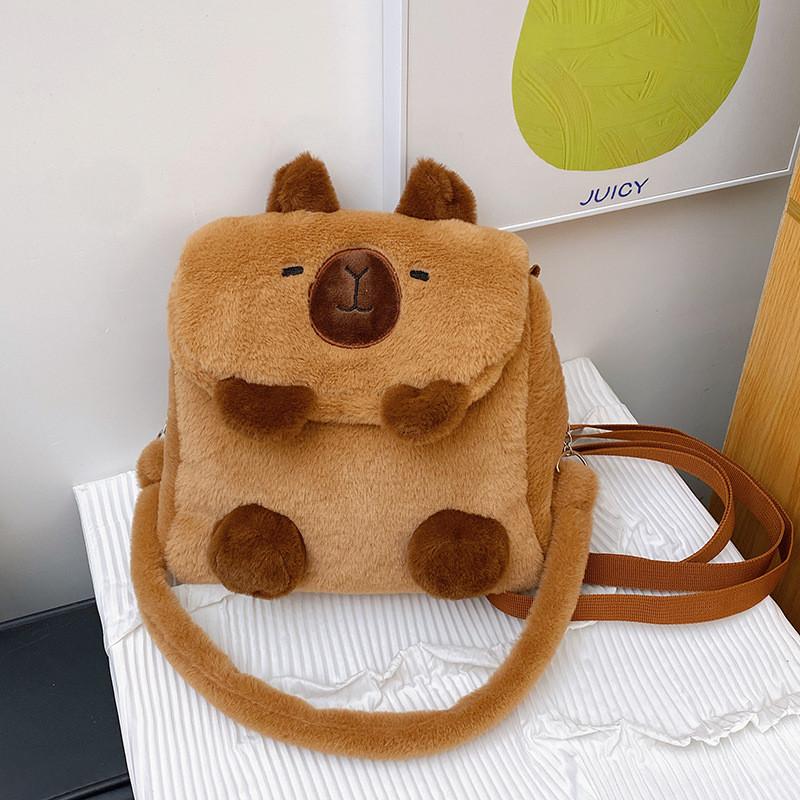 Capybara Cute And Raccoon Plush Backpack Ideal For School Durable Carrying Versatile