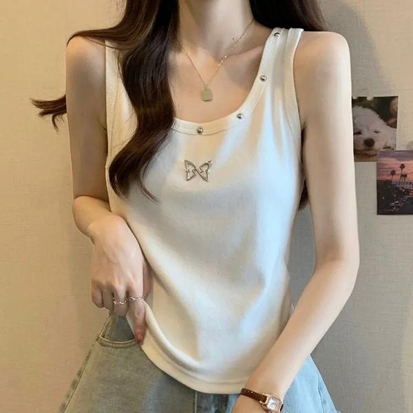 WTEMPO 2PCS Women's Spring Summer Large Size Black Casual Camisole Vests Autumn Versatile O-Neck Sleeveless Knitted Tank Tops