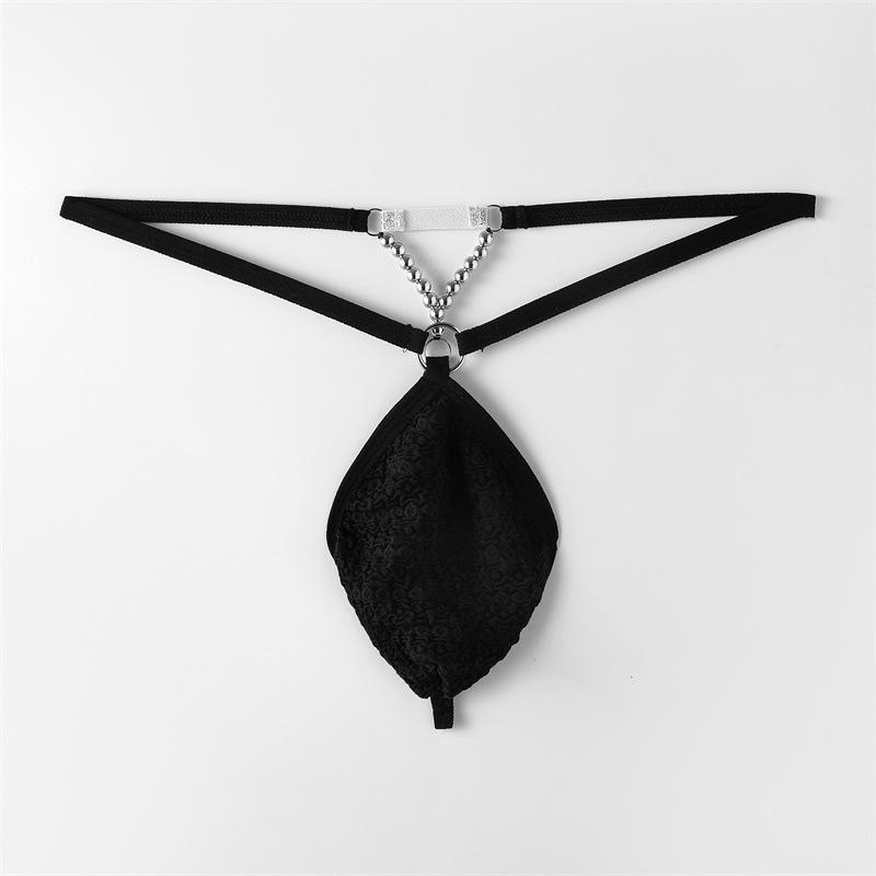 Men's thong mesh bag breathable bedding flirting products ring bead chain thin belt sexy sex panties
