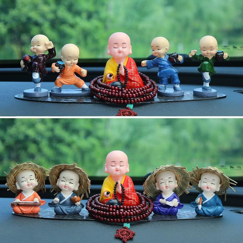 Solar Powered Monk Car Decor Figurine Dashboard - Buddhist Zen Ornament With Wooden Fish Plastic Craft 5 Style Combos