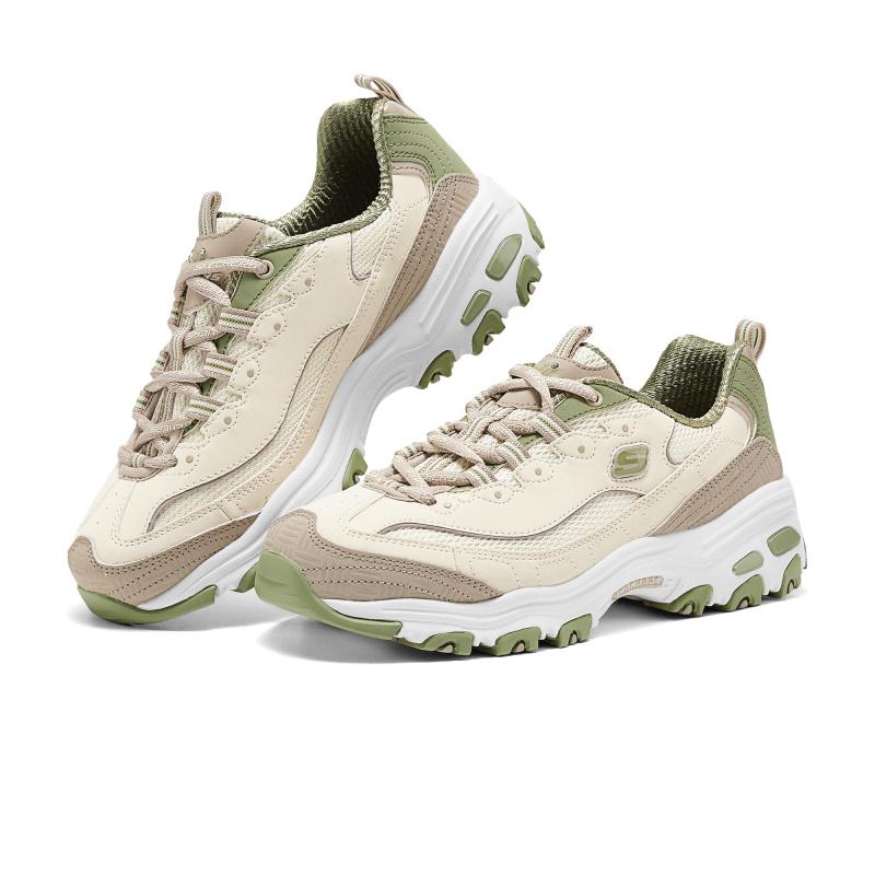 Skechers DLites 1.0 Comfortable Versatile Durable Low-Top Casual Shoes Women Sneaker Brown Green 150536-NTGR