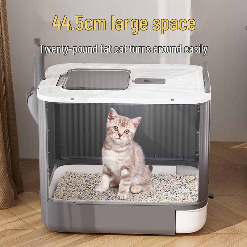 Extra velký skládací uzavřený kočičí záchod s deodorizérem a zásuvkou proti rozstřiku