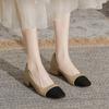 Color matching Xiaoxiangfeng thick heel single shoes women's summer defense leather shoes high heels are not tired feet women's shoes are versatile
