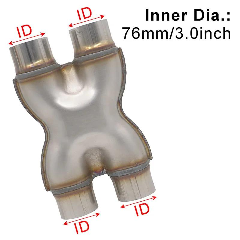 Carro 409 Tubo de escape de aço inoxidável modificado Y-tipo três vias HX Tubo de conexão de quatro vias 51 57 63 76MM