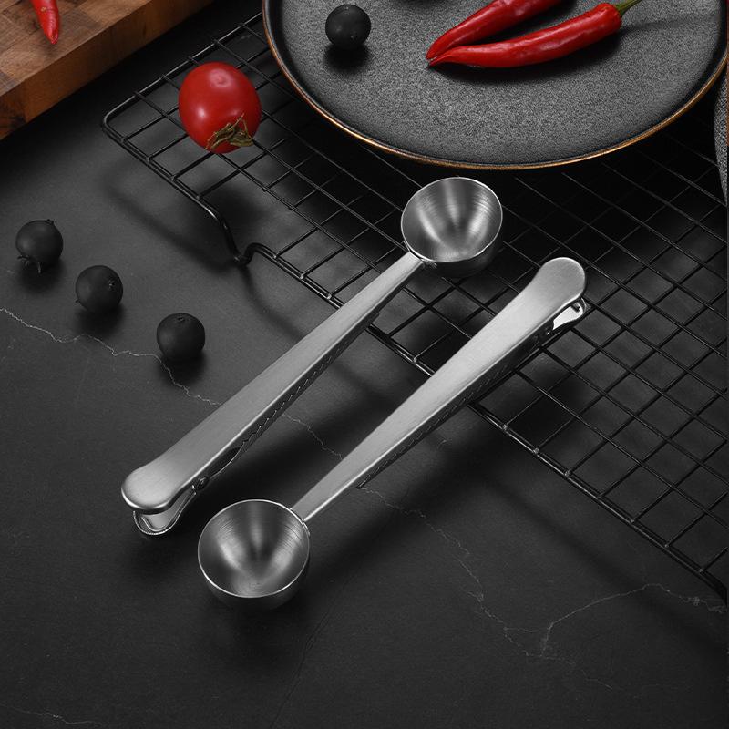 Stainless Steel Multi-Purpose Coffee Spoon with Clip - Measuring, Stirring, and Sealing.