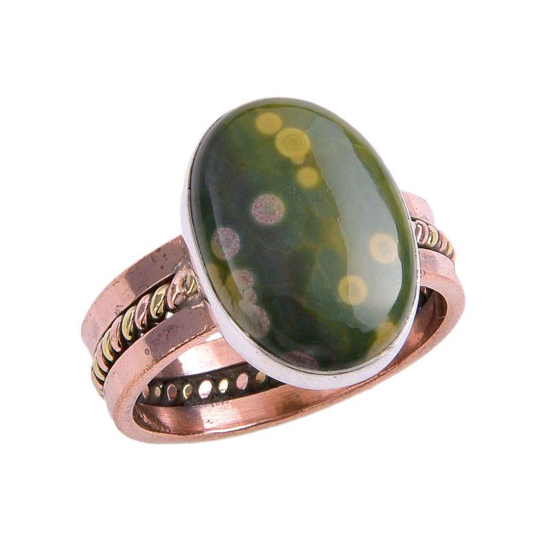 Natural Ocean Jasper Gemstone Two Tone 925 Sterling Silver Jewelry Ring S.8 O4Y72