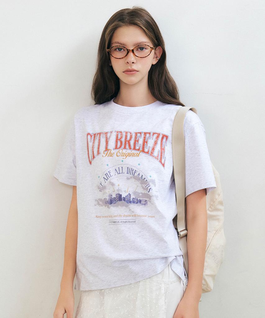 CITYBREEZE Cloudy City Artwork Short Sleeve T-Shirt_Melange White