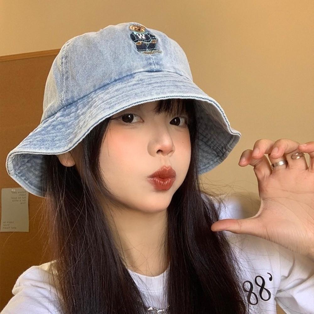 Versatile Denim Bucket Cap Korean Sun Protection Hat Cute Denim Fishing Cap  Spring Summer
