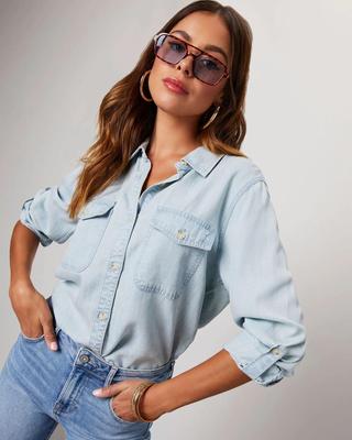 Damen Einreiher Jeanshemd Europäischer und Amerikanischer Stil Herbst Lässig Langarm Jeanshemd