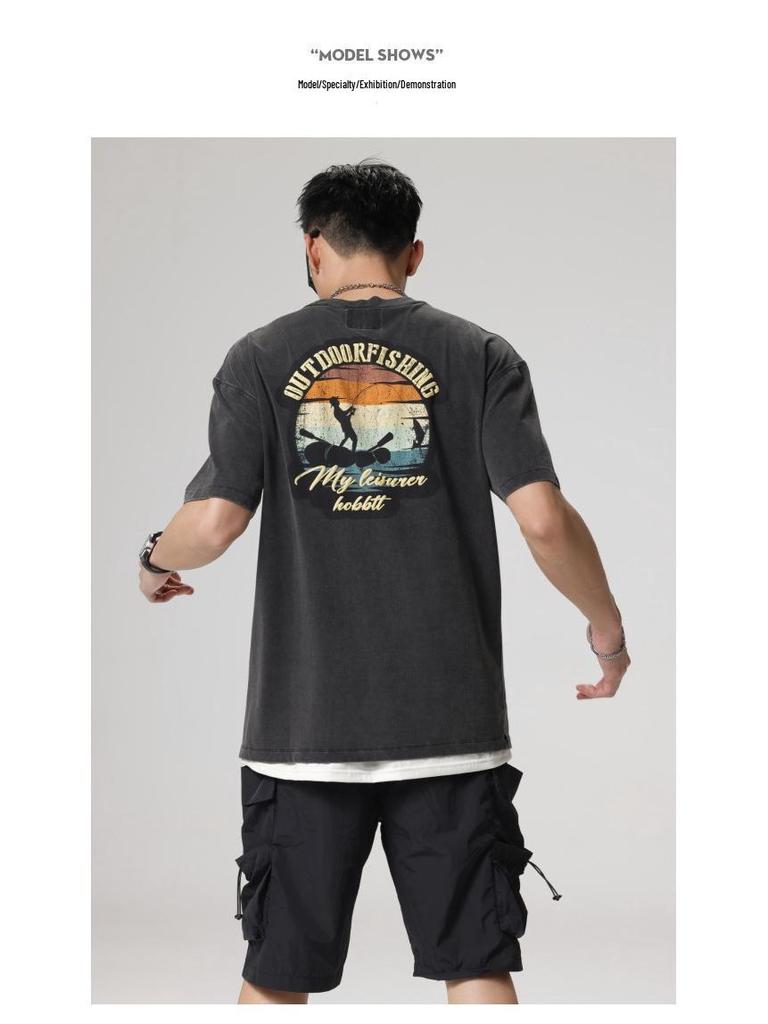 Herr 230g Tungvikt T-shirt i Ren Bomull, 2025 Ny Stil, Kortärmad, Sommar Lös Passform, Amerikanskt Trendigt Märke.