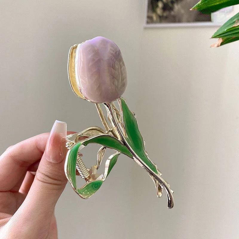 Metal Tulip Hair Claw Clip for Women Hair Accessories Flower Crab Clamp Hairpin Hair Crab Hairs Accessoriy Headwear Jewelry