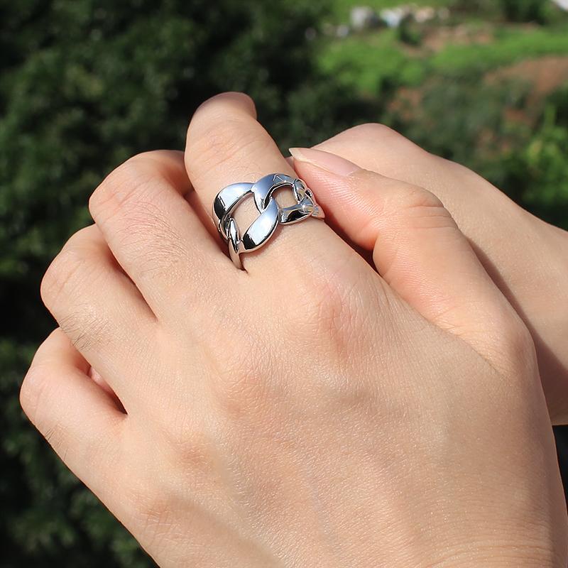 Fashion Cuban Link Chain Design Ring 14mm Wide 316L Stainless Steel Hollow Irregular Anillo Bague for Creative Fashion Jewelry