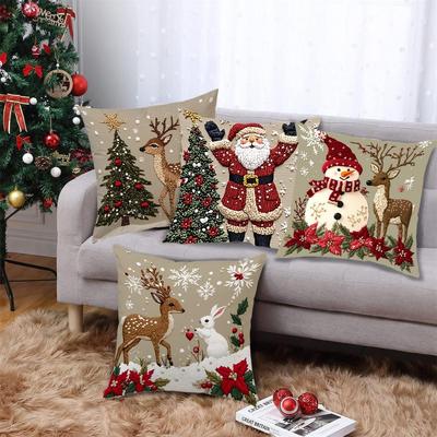 Retro Christmas Reindeer & Rabbit Pillowcase - Holiday Atmosphere Cushion Cover