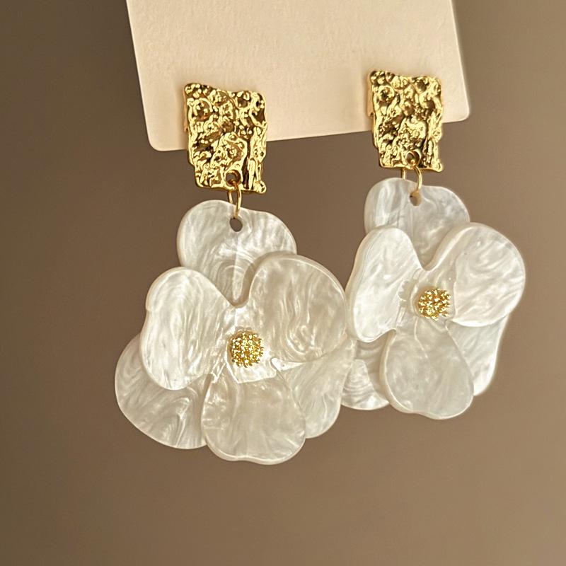 Pleated Acrylic Flower Drop Earrings 'Silver Needle' - Elegant, Versatile in... More