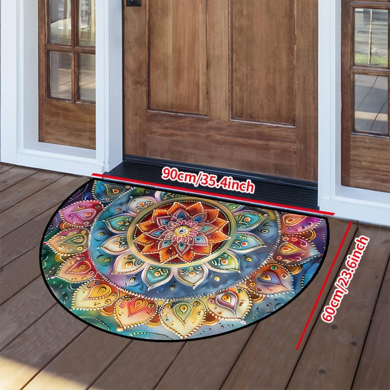 Colorful Ethnic Style Flower Semi-Circular Carpet Soft Non-Slip Decorative Mat 2D Print Aesthetic Rug for Bedroom Balcony Entrance