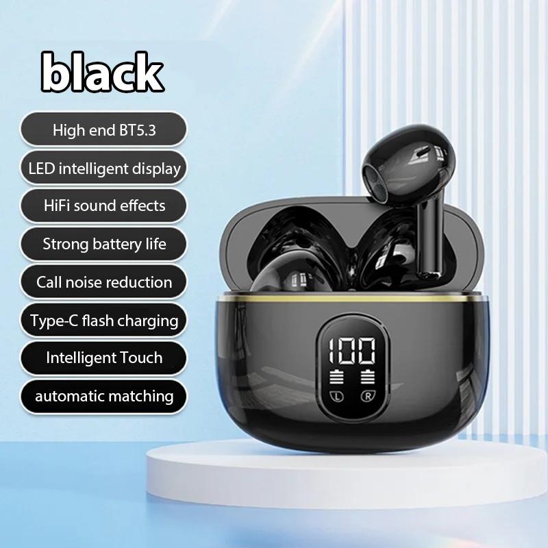 

Бездротові навушники з Bluetooth 5.3, чотирма мікрофонами з шумозаглушенням під час дзвінків ENC, 50 годин відтворення, бездротові навушники, Bluetooth-навушники чорний