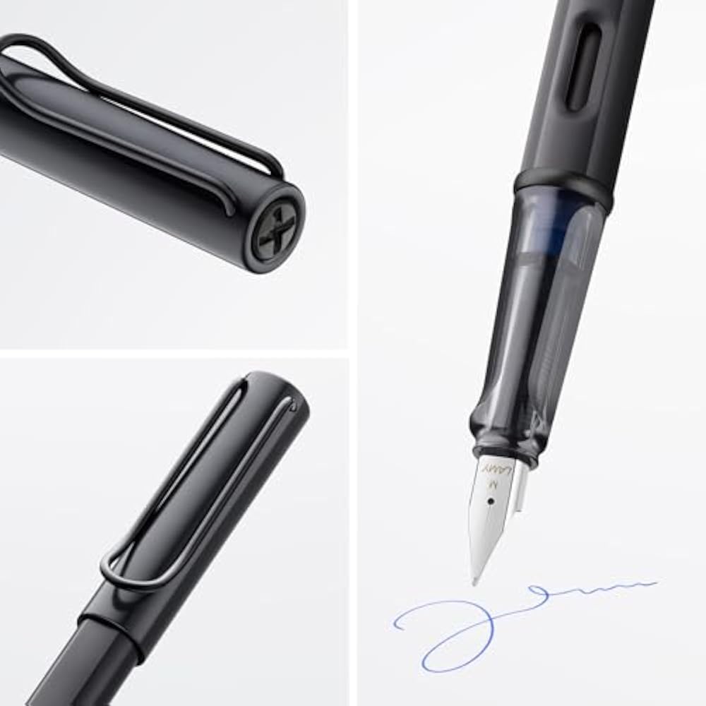 LAMY AL-Star Black Fountain Pen - Ergonomic Grip and Black Steel Nib Size M - Lightweight Aluminu...