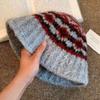 Women Fair Isle Knit Fisherman Hat Large Head Size Warm Bucket Hat
